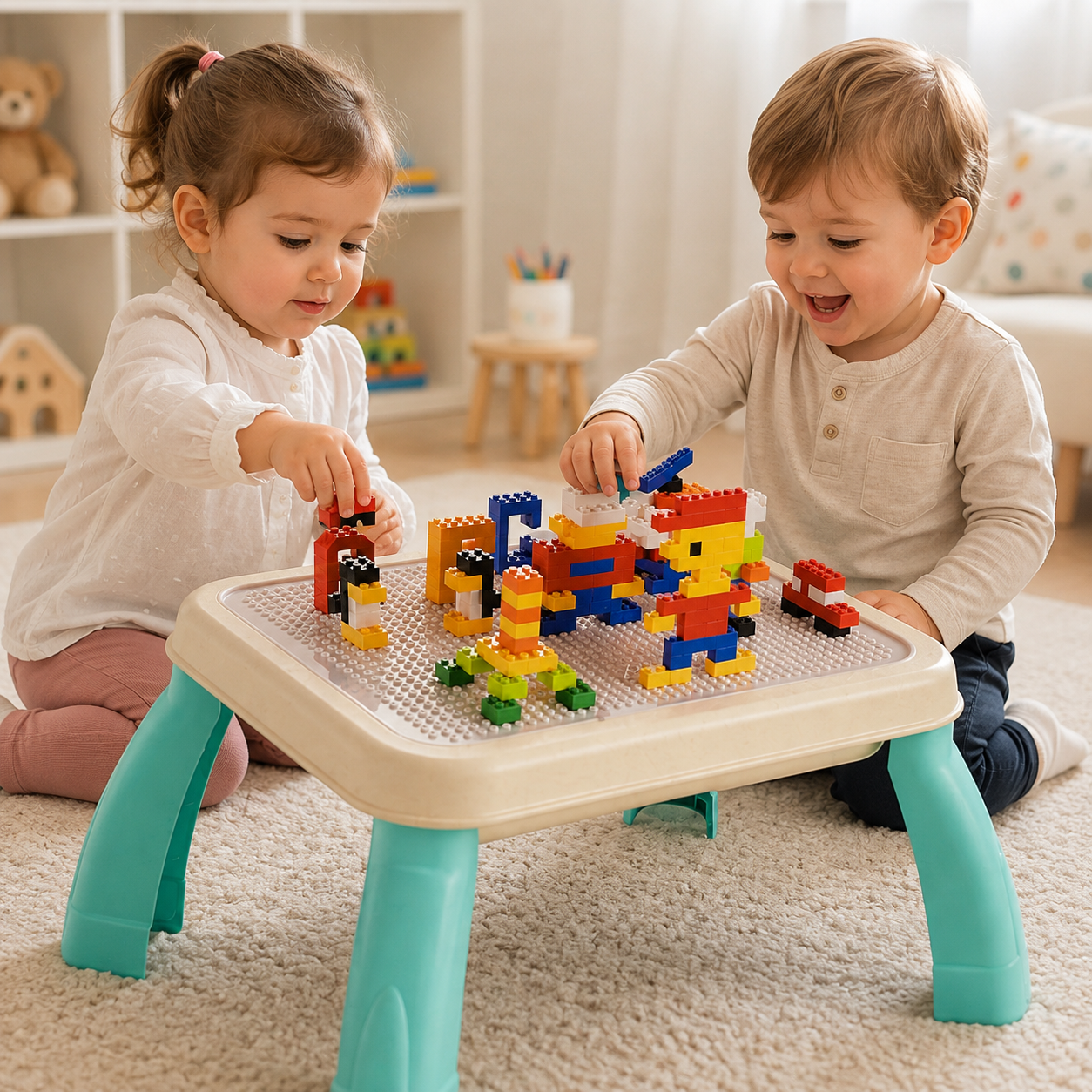 Mesa de Actividades con Bloques de Construcción 2 en 1