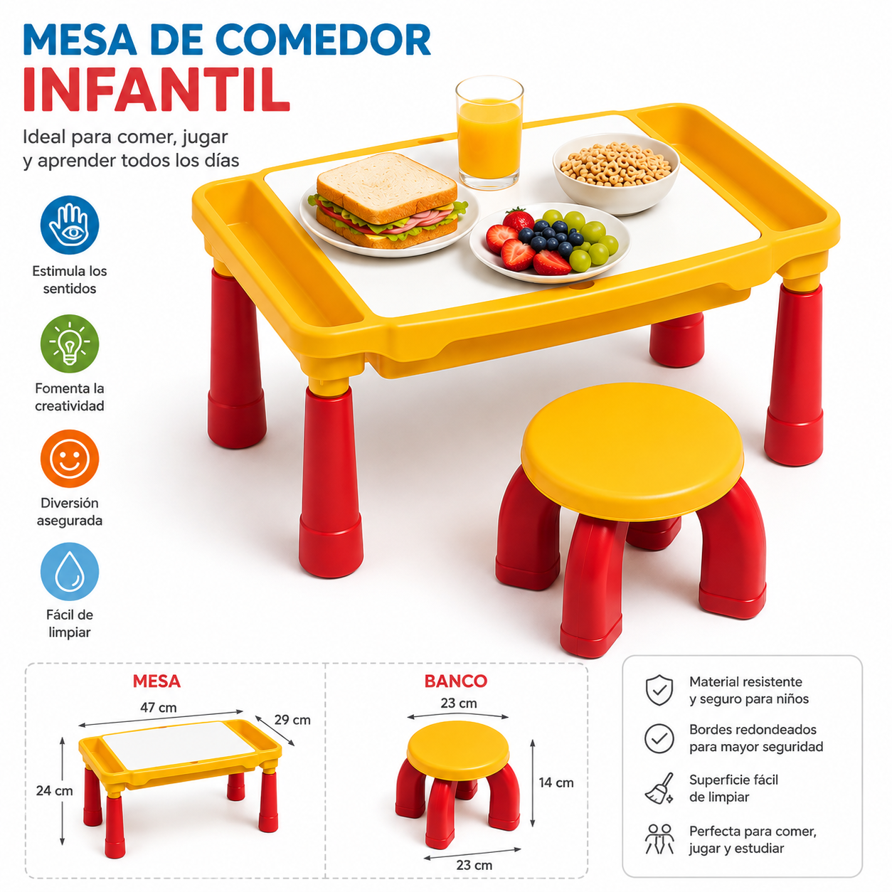 Mesa Infantil Multifunción 3 en 1 con Banco y Bloques