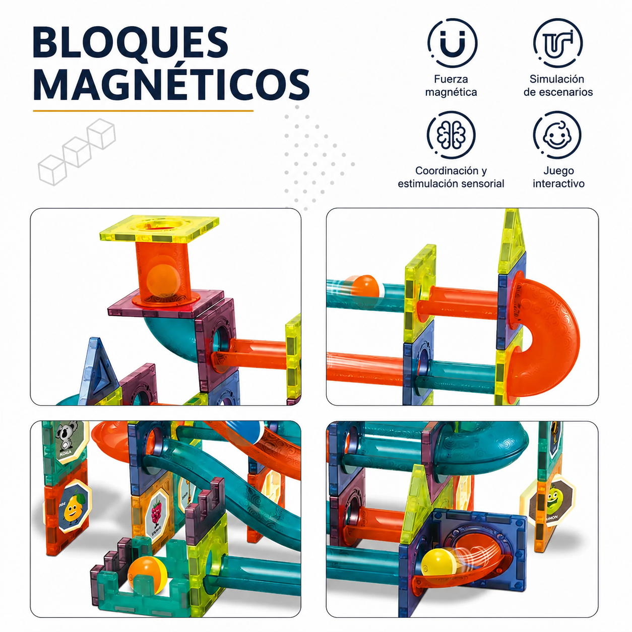 Bloques Magnéticos con Circuito de Canicas – 96 Piezas STEM