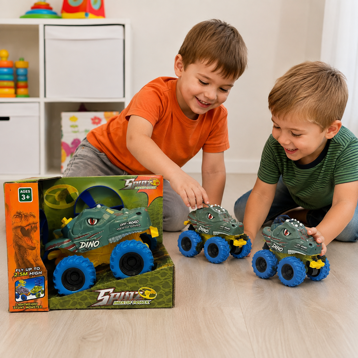Camión Dinosaurio Stunt Monster – Vehículo de Inercia con Hélice