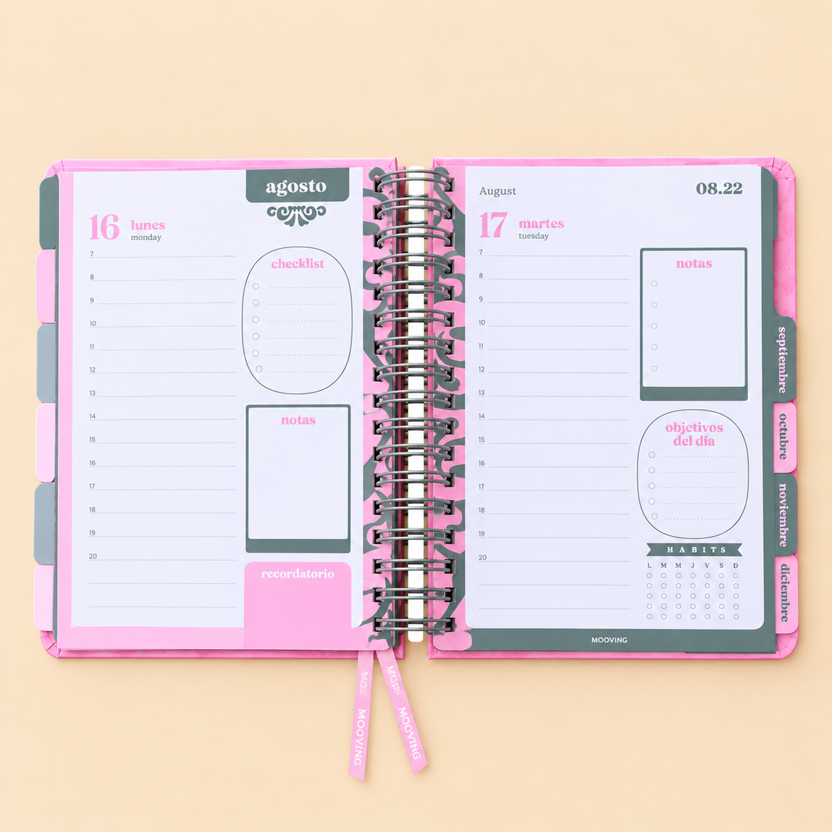 Agenda Mooving Life 2027 diaria con espiral