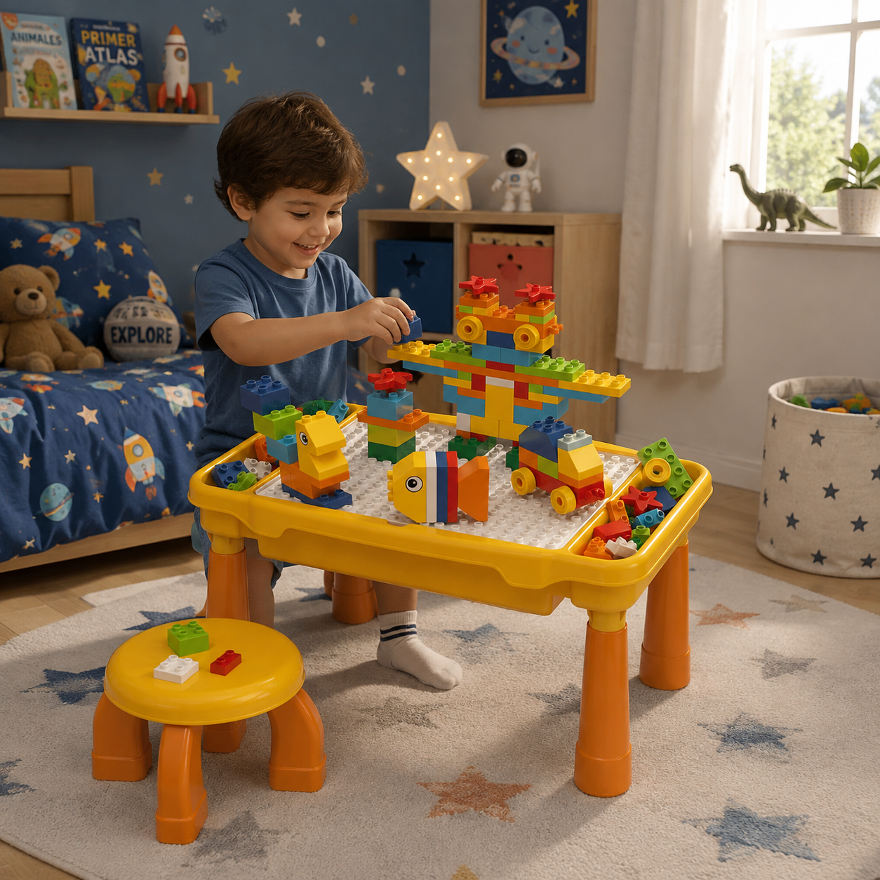 Mesa Infantil Multifunción 3 en 1 con Banco y Bloques
