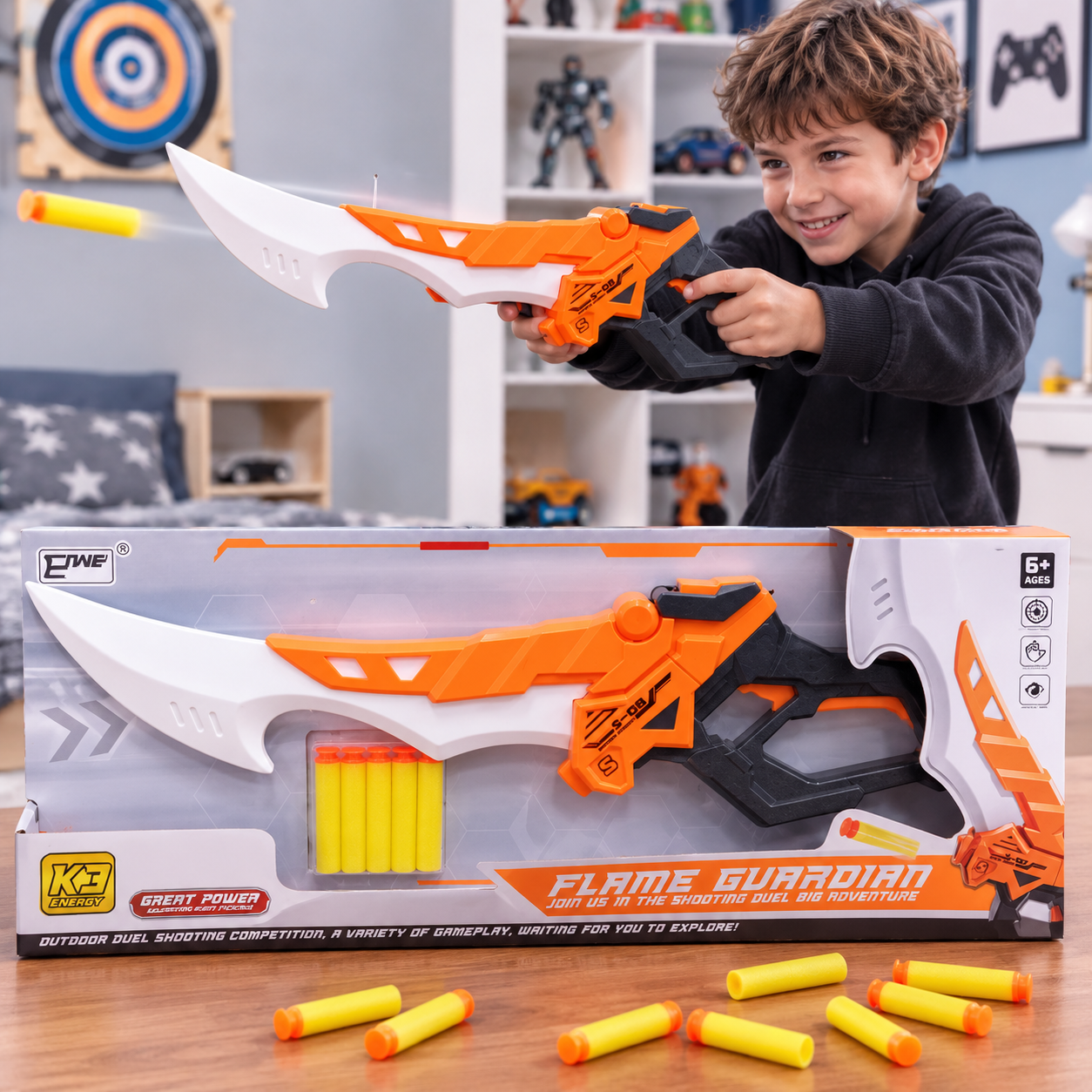 Lanzador Flame Guardian con Dardos de Espuma – Espada Lanzadora