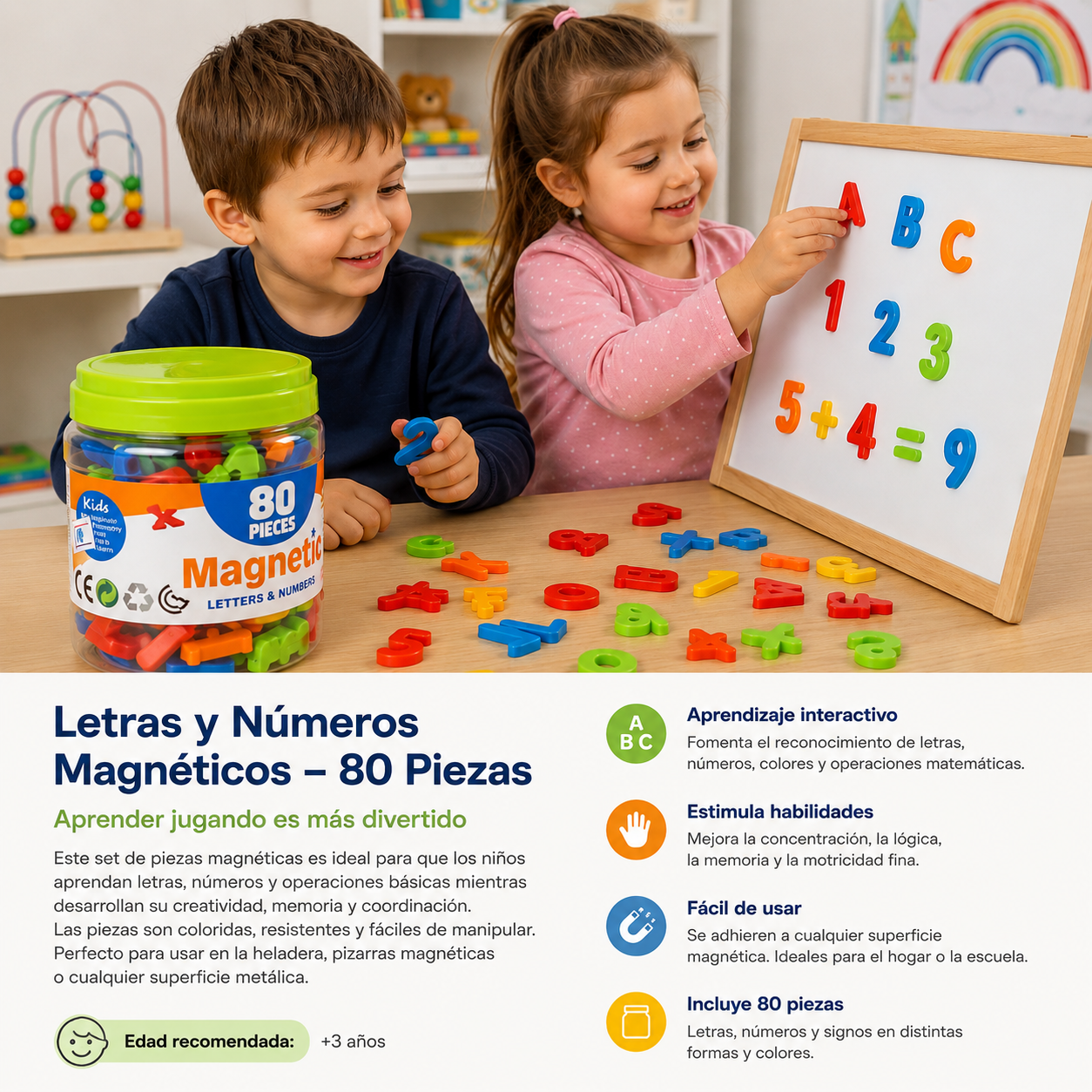 Letras y Números Magnéticos – Set Educativo de 80 Piezas