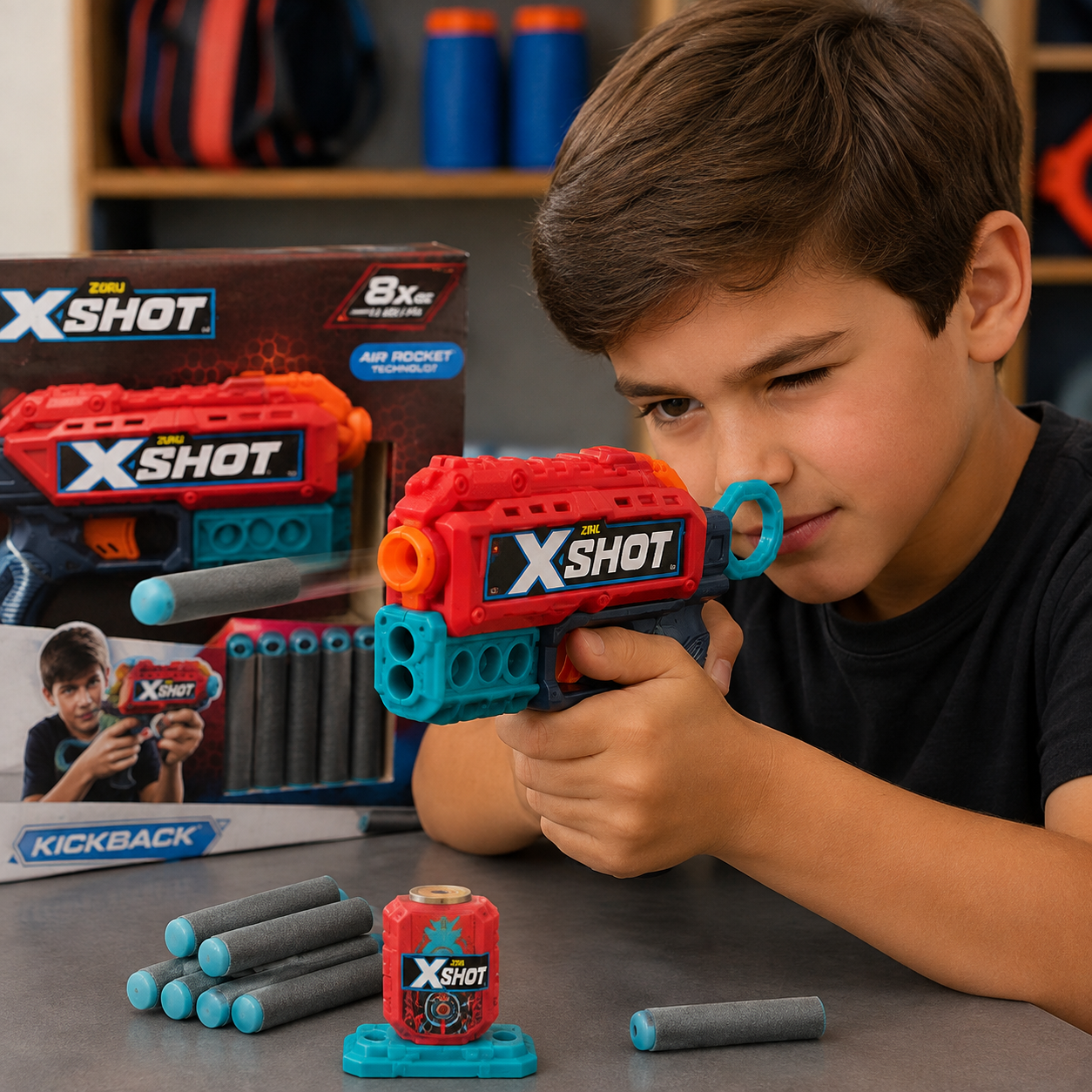 Lanzador de Dardos XSHOT Kickback ZURU con 8 Dardos de Espuma
