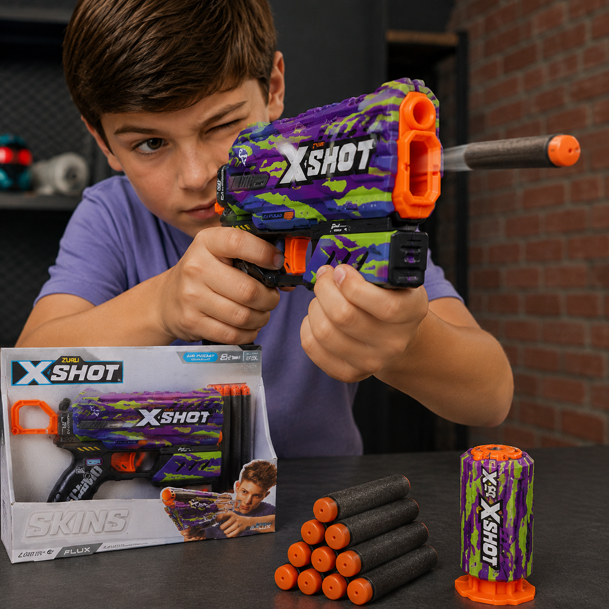 Lanzador de Dardos XSHOT Skins Flux ZURU con 8 Dardos de Espuma