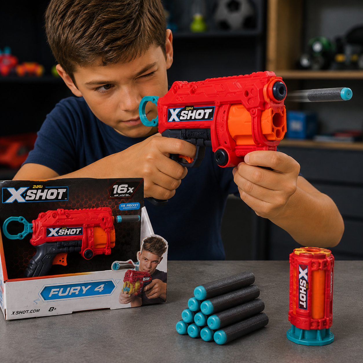 Lanzador de Dardos XSHOT Fury 4 ZURU con 16 Dardos