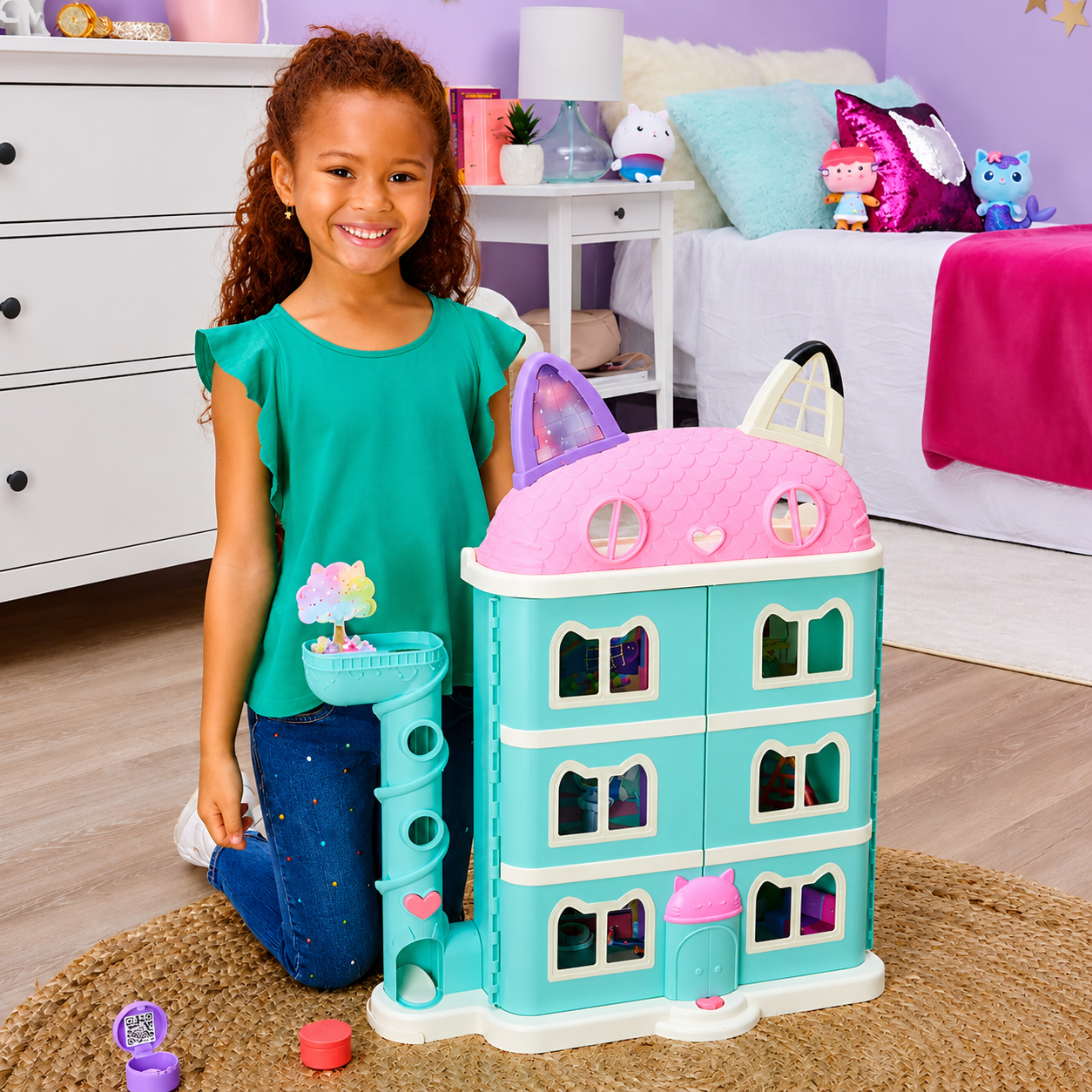 Casa de Muñecas Purrfect de Gabby's Dollhouse con 2 Figuras y 8 Muebles