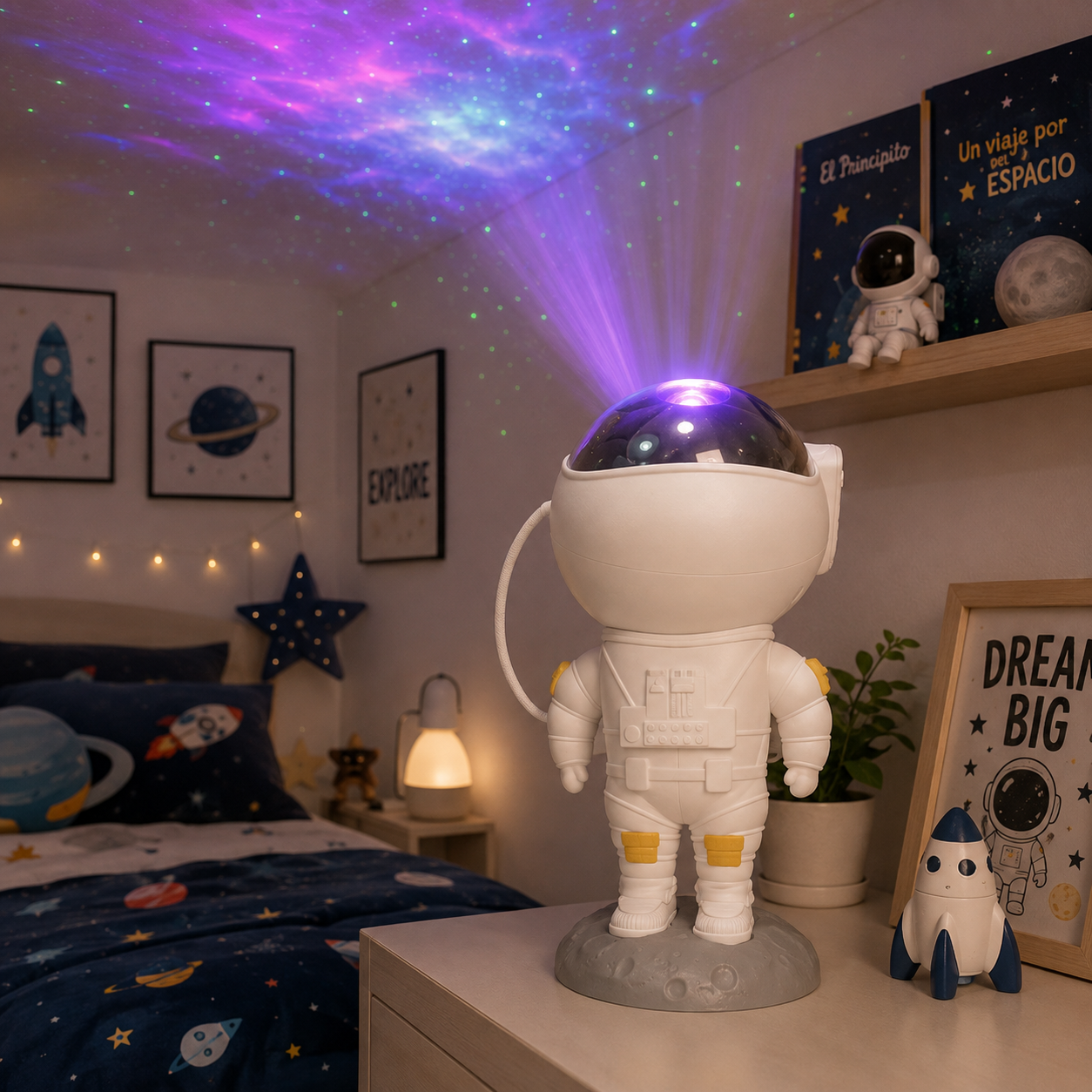 Proyector Galaxy Astronauta LED – Lámpara de Estrellas y Nebulosas