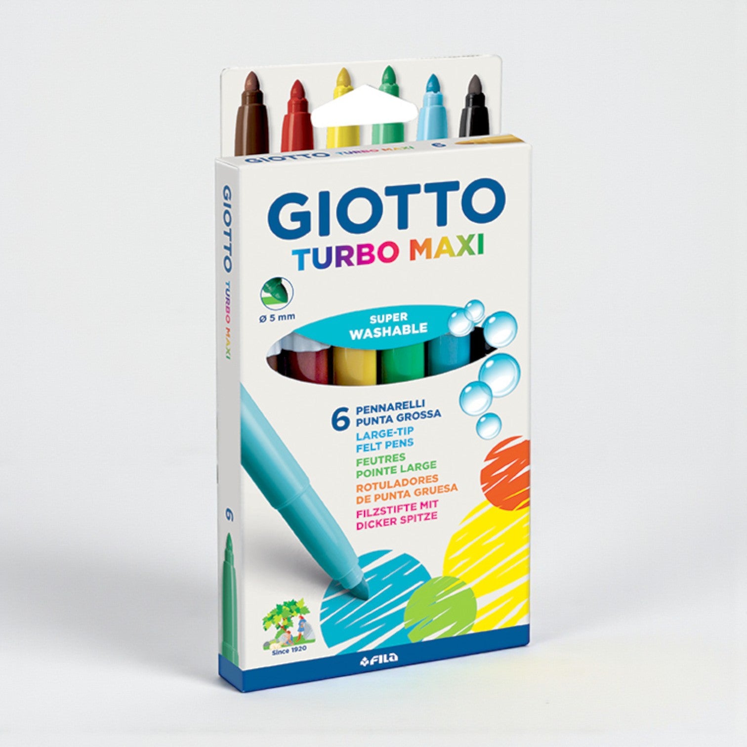 Giotto Turbo Maxi x6 – Marcadores Lavables Punta Gruesa