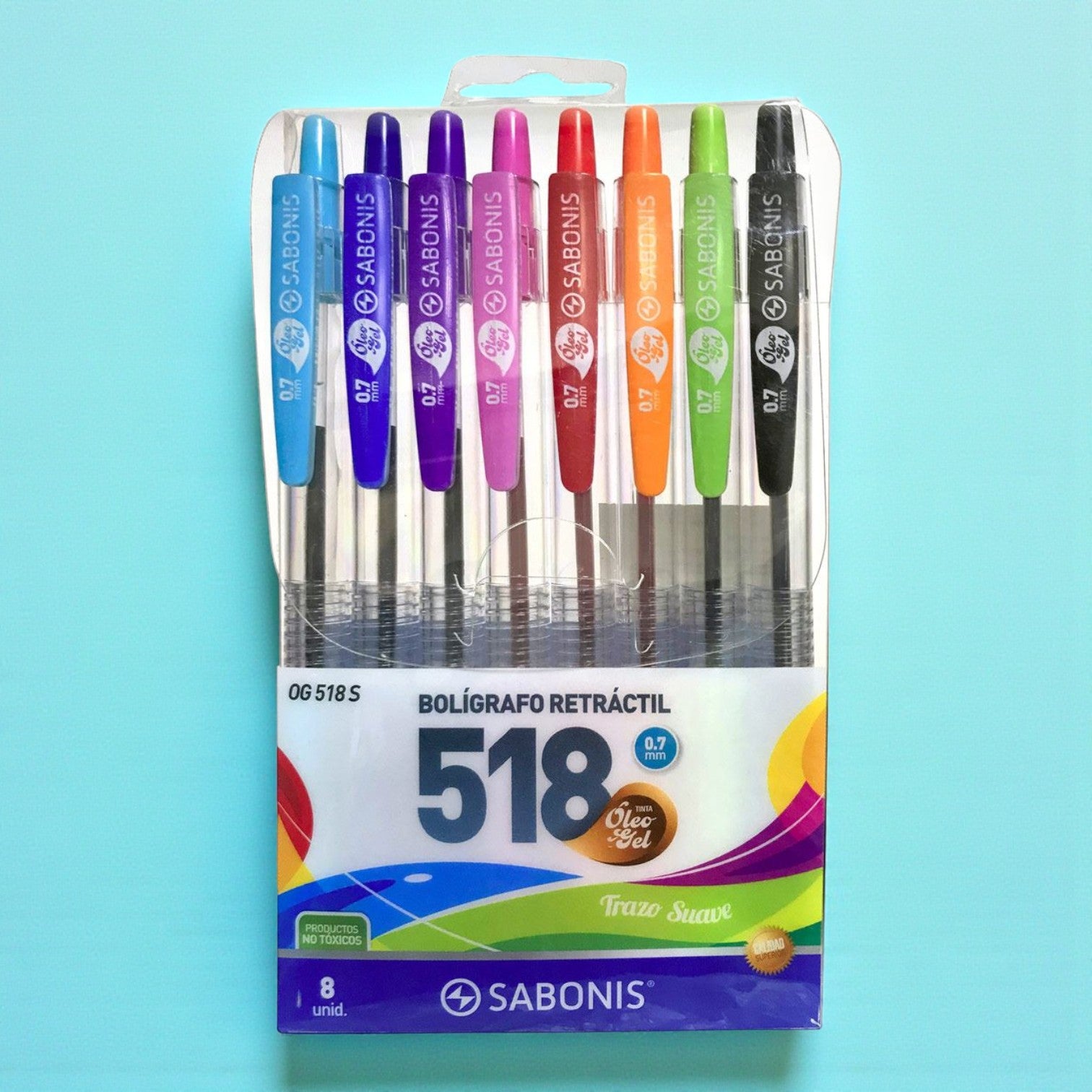 Lapiceras Sabonis Retractil Colores 0.7 Trazo Suave X 8 Unid