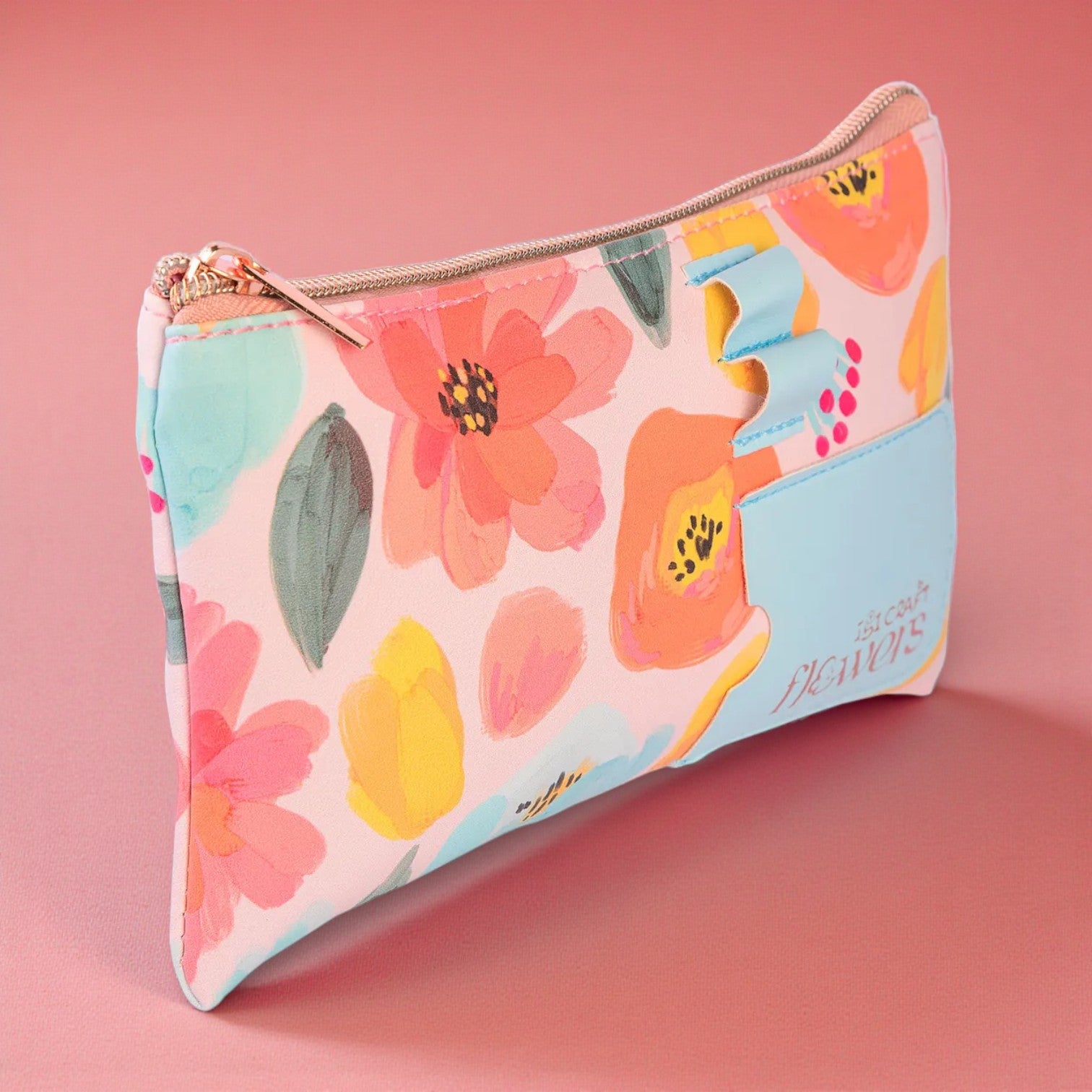 Cartuchera Floral 21x12 Cm Con Cierre Rose Gold Ibi Craft
