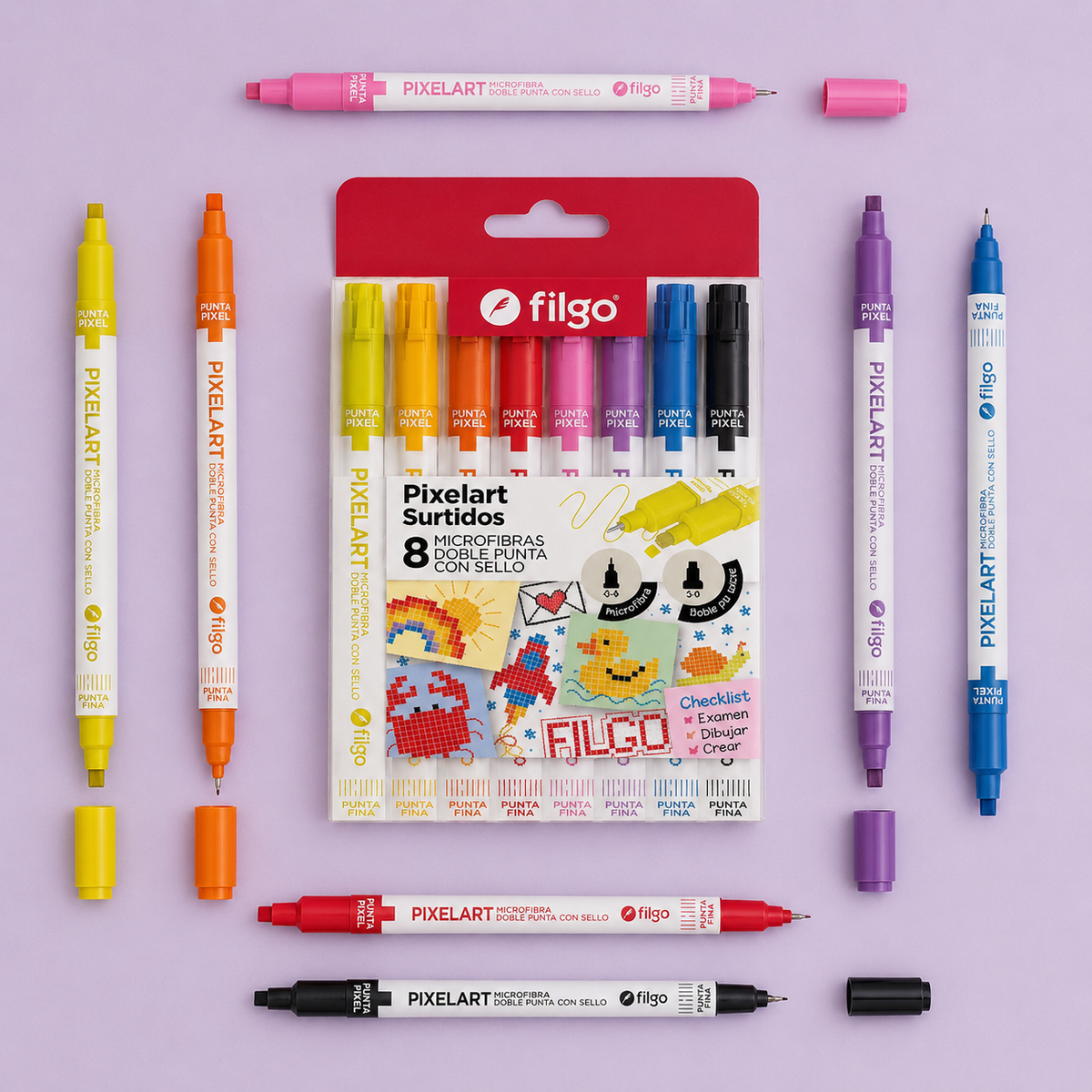 Microfibras Filgo Pixelart Doble Punta con Sello x8