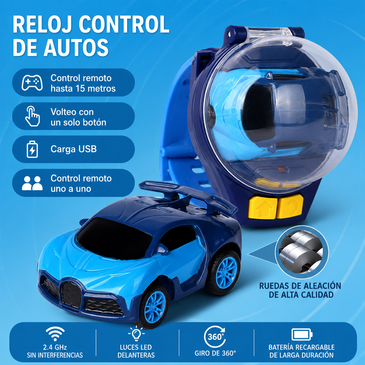 Auto a Control Remoto con Reloj por Gestos Recargable USB