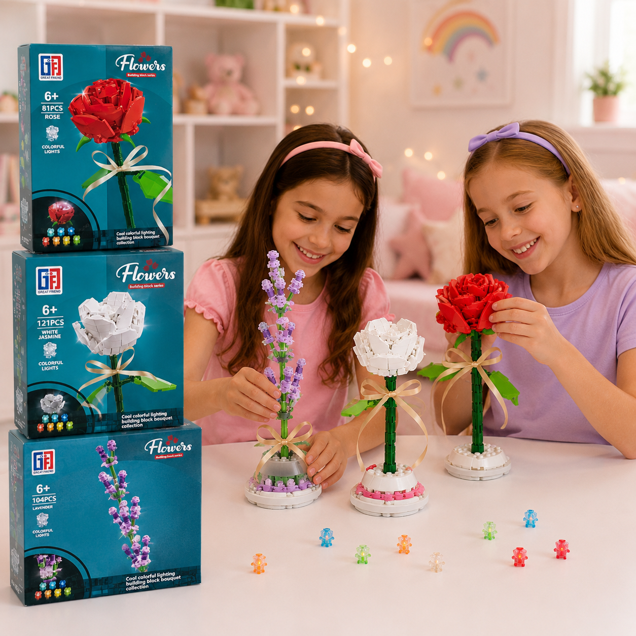 Flor para Armar con Bloques – Colección Flowers con Luces LED