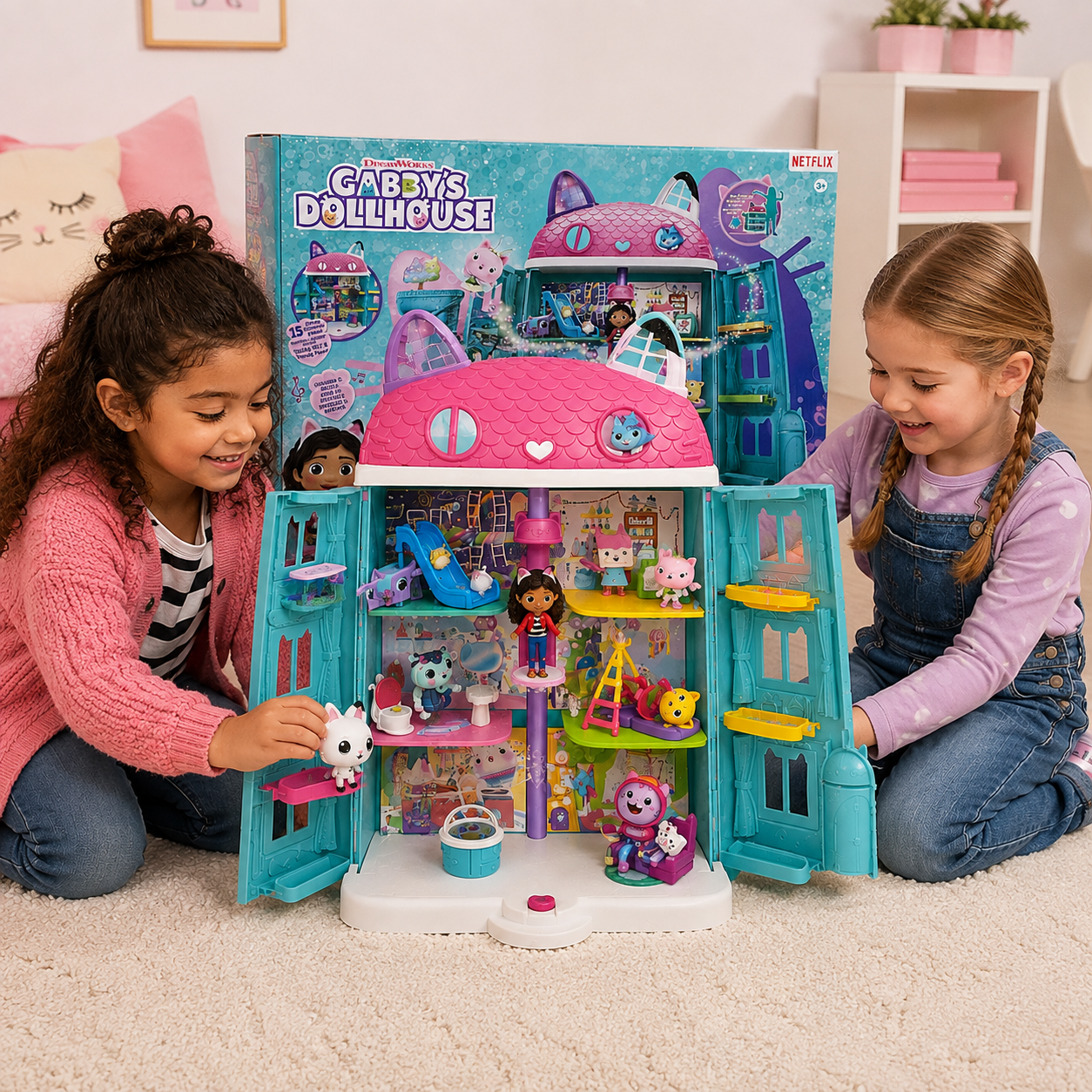 Casa de Muñecas Purrfect de Gabby's Dollhouse con 2 Figuras y 8 Muebles