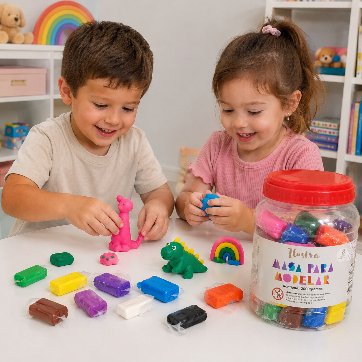 Masa para Modelar Ilustra – Balde 2 kg con 8 Colores