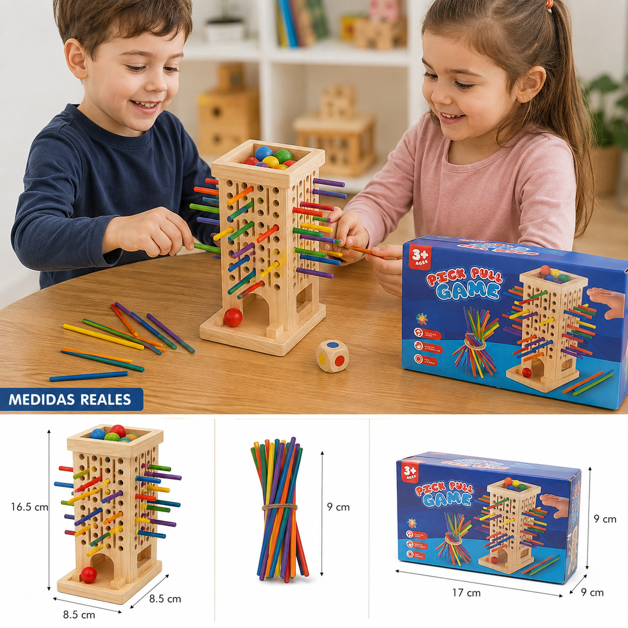 Juego de Habilidad Pick Pull de Madera – Equilibrio y Destreza