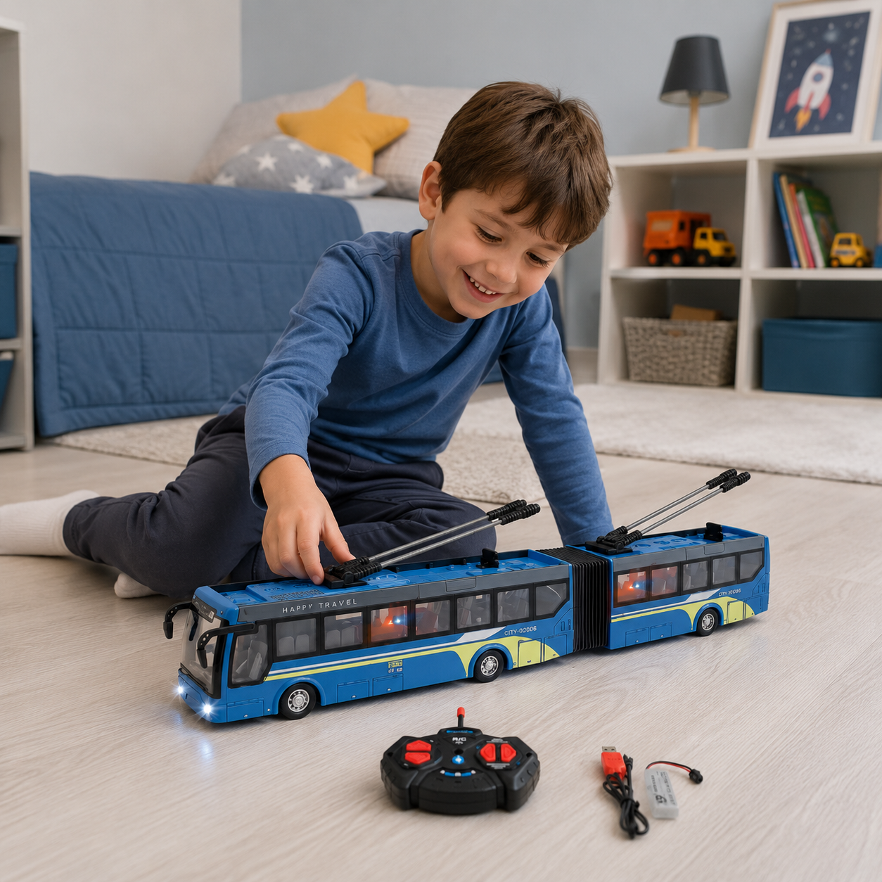 Ómnibus Articulado a Control Remoto RC – Luces y Recargable