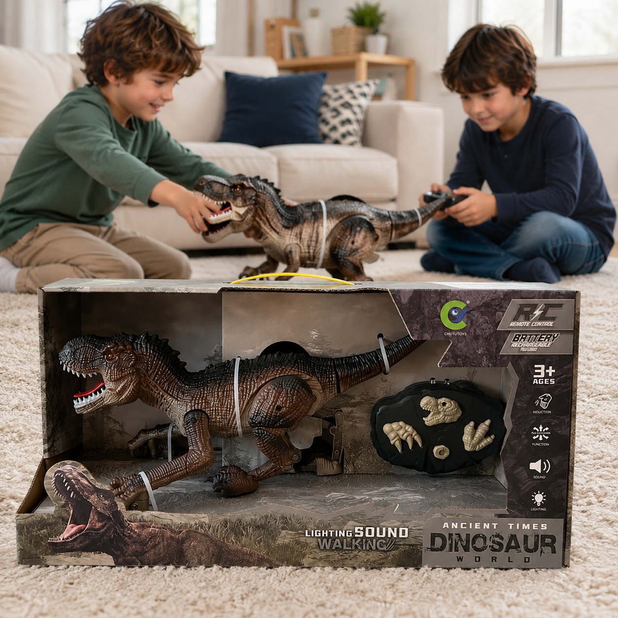 Dinosaurio T-Rex a Control Remoto – Camina, Ruge, Luz y Sonido