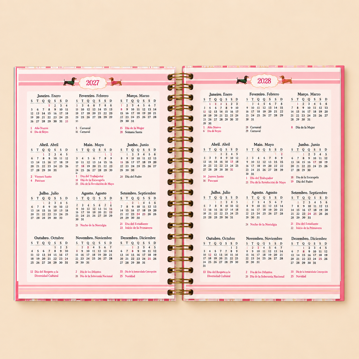 Agenda Tilibra Brownie 2027 diaria con espiral