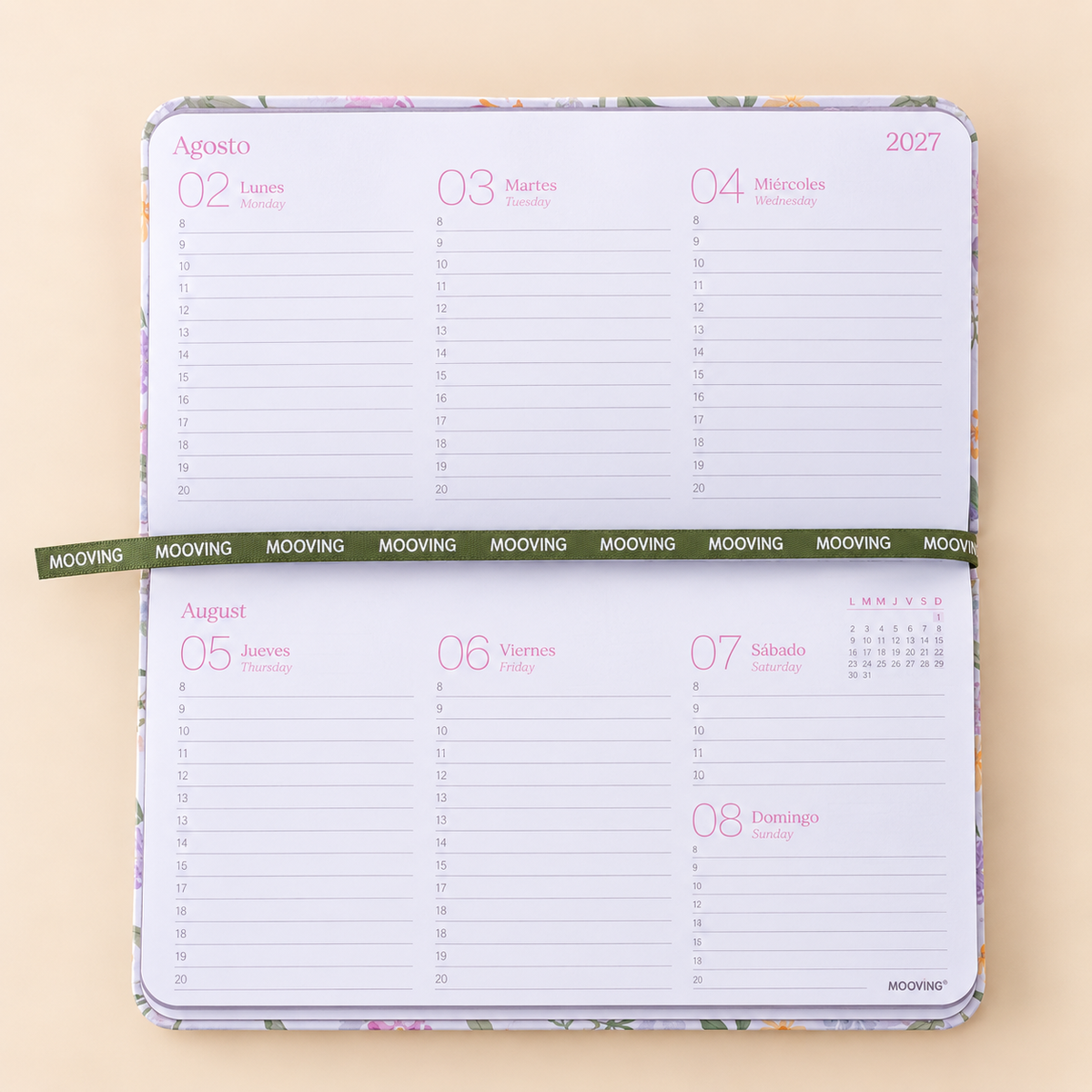 Agenda Mooving pocket Spring 2027 semanal cosida