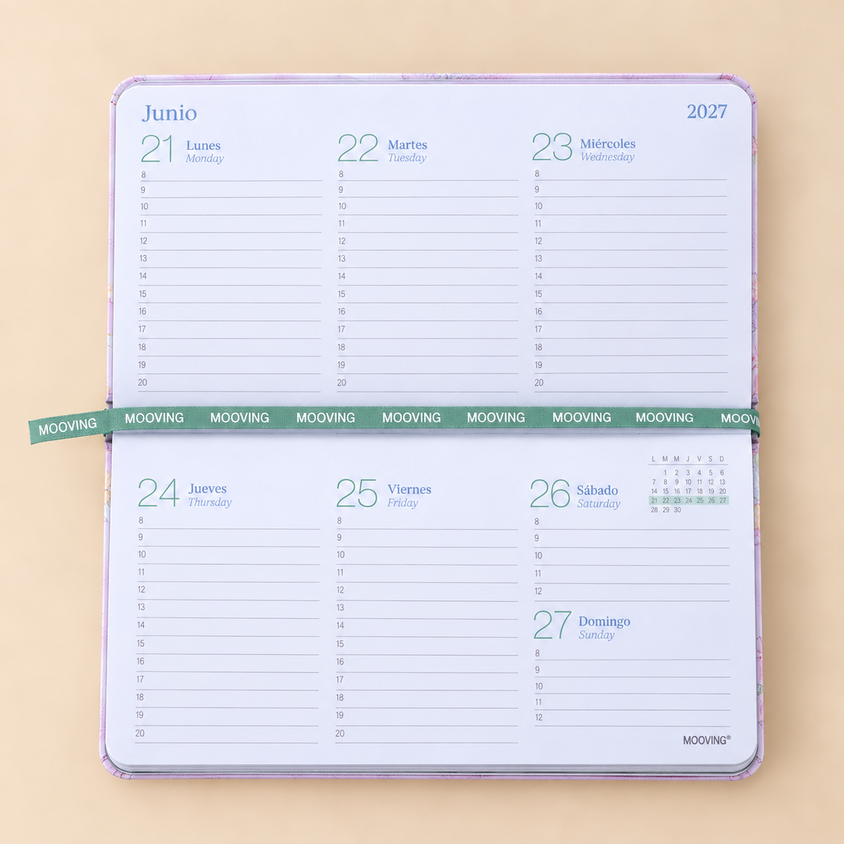 Agenda Mooving pocket Travel 2027 semanal cosida
