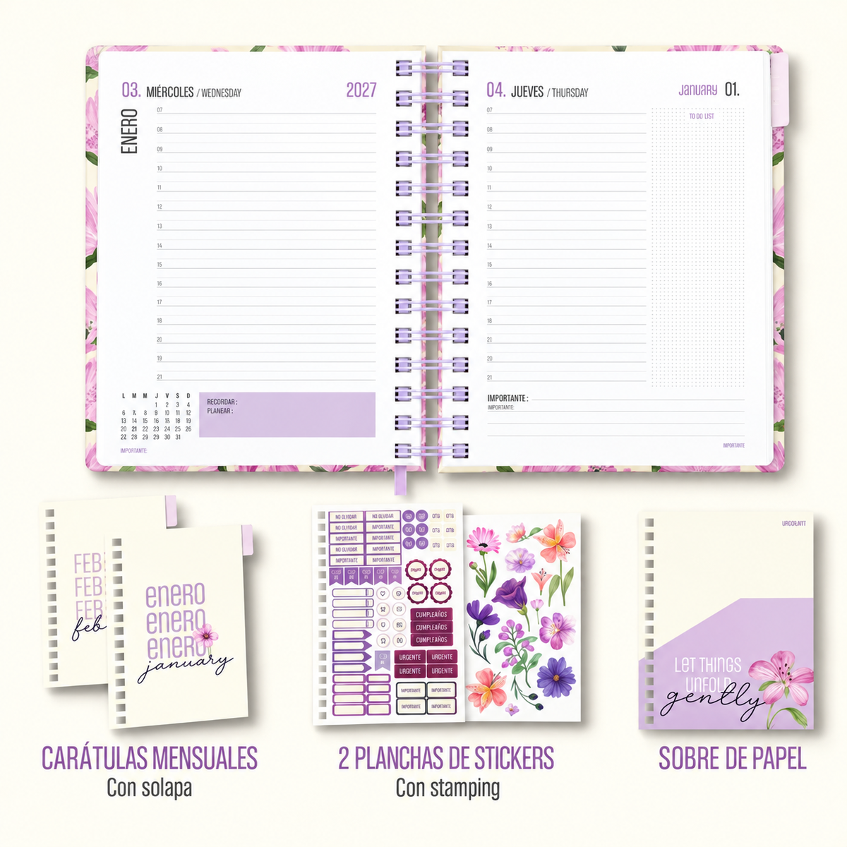 Agenda Diaria 2027 Tapa Dura Ibi 15x21 + Stickers Y Sobre
