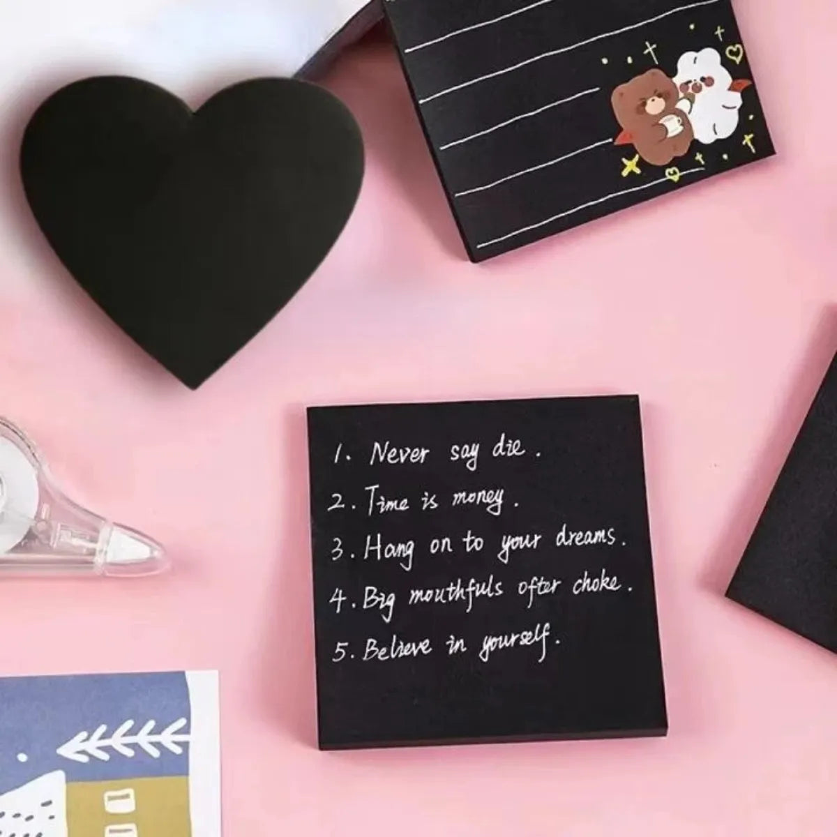 Notas Autoadhesivas Negras Con Pack 3 Lapiceras
