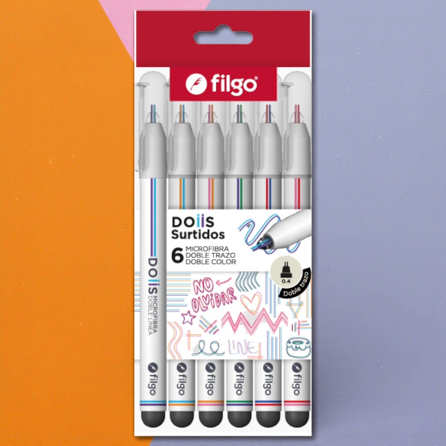 Lapicera FILGO Microfibra doble linea DOIIS / Estuche 6