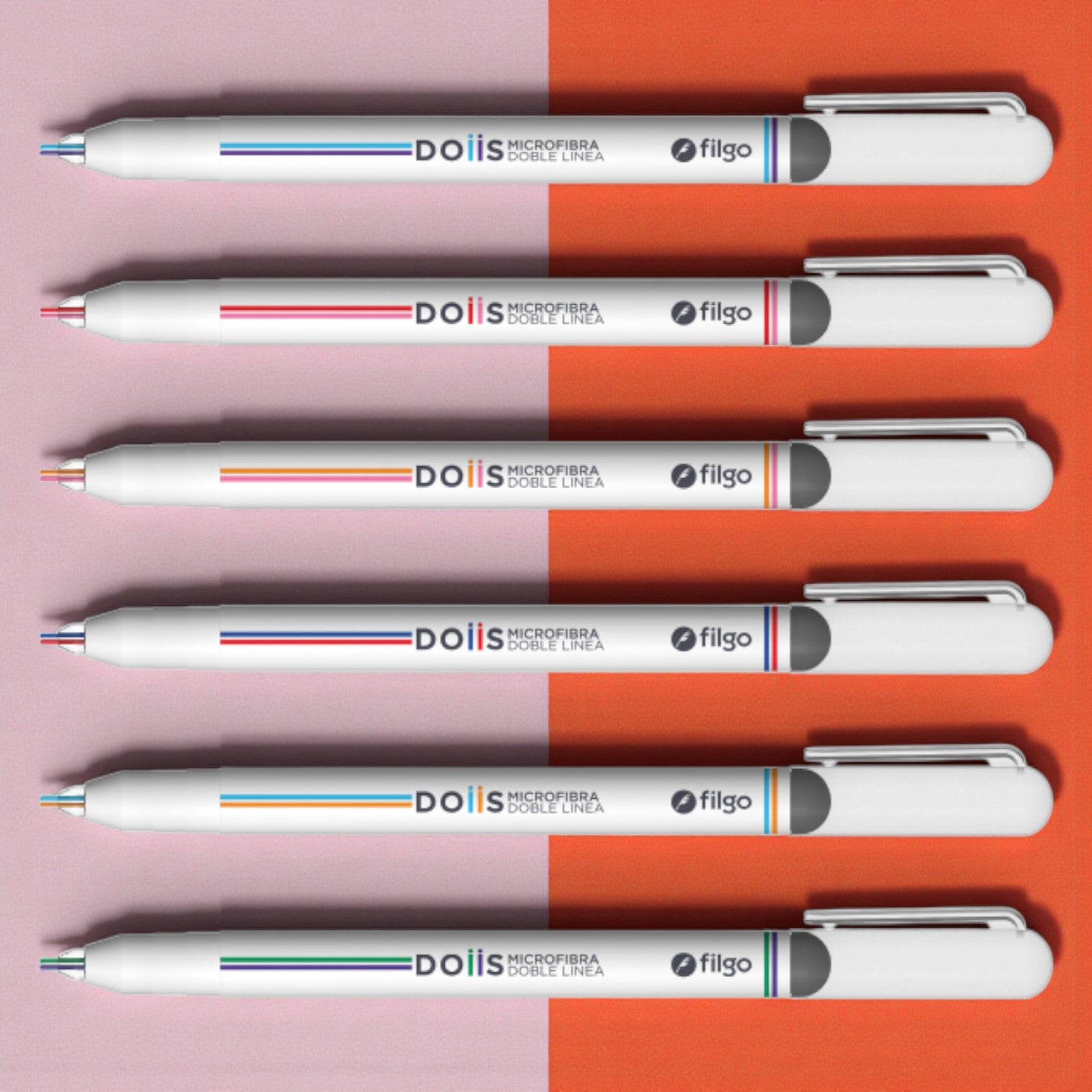 Lapicera FILGO Microfibra doble linea DOIIS / Estuche 6